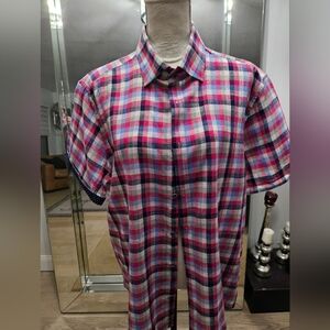 Men's Stone Rose Plaid Short Sleeve Button Down Shirt  Sz 6